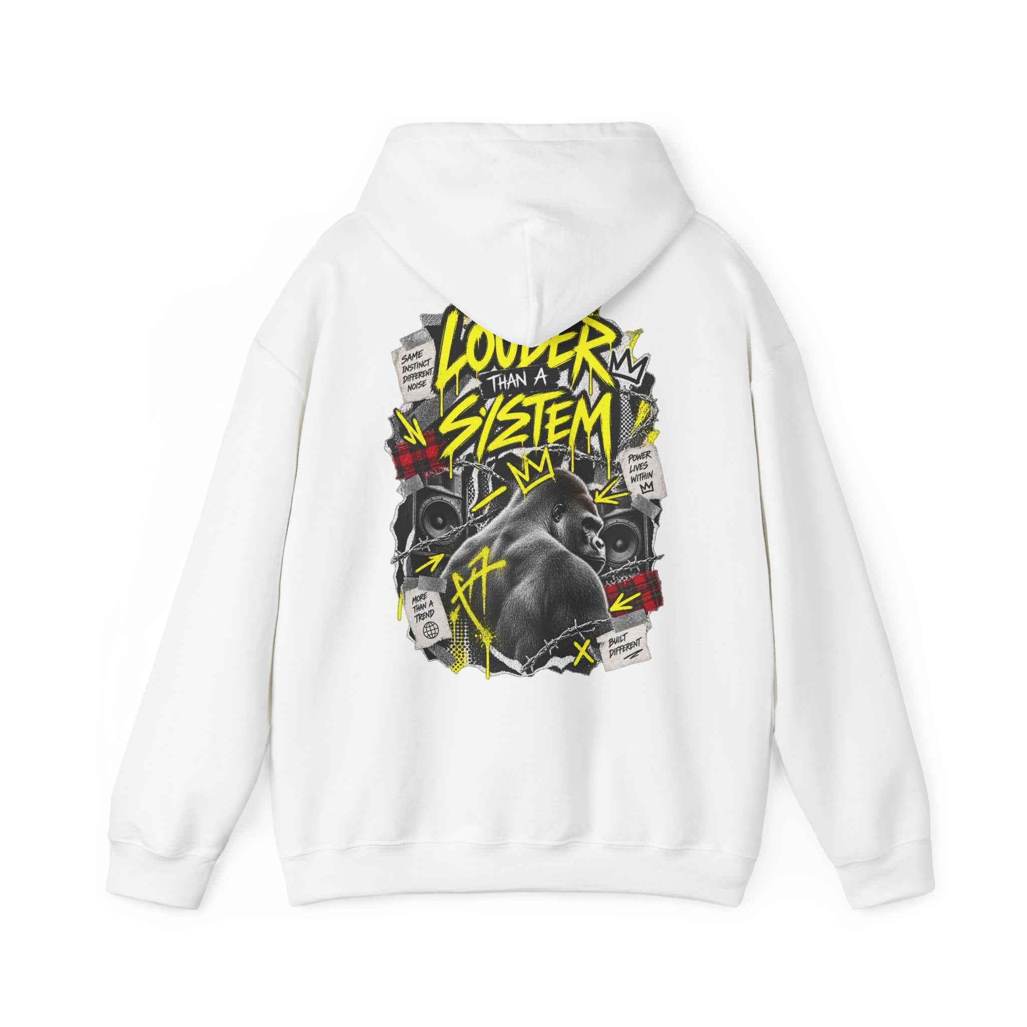 Hoodie — 'Louder Than a System' Graphic Gorilla Streetwear Hoodie Printify
