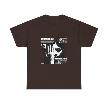 Fake Reality Graphic Tee — Distressed Black Retro TV Photo Shirt Printify
