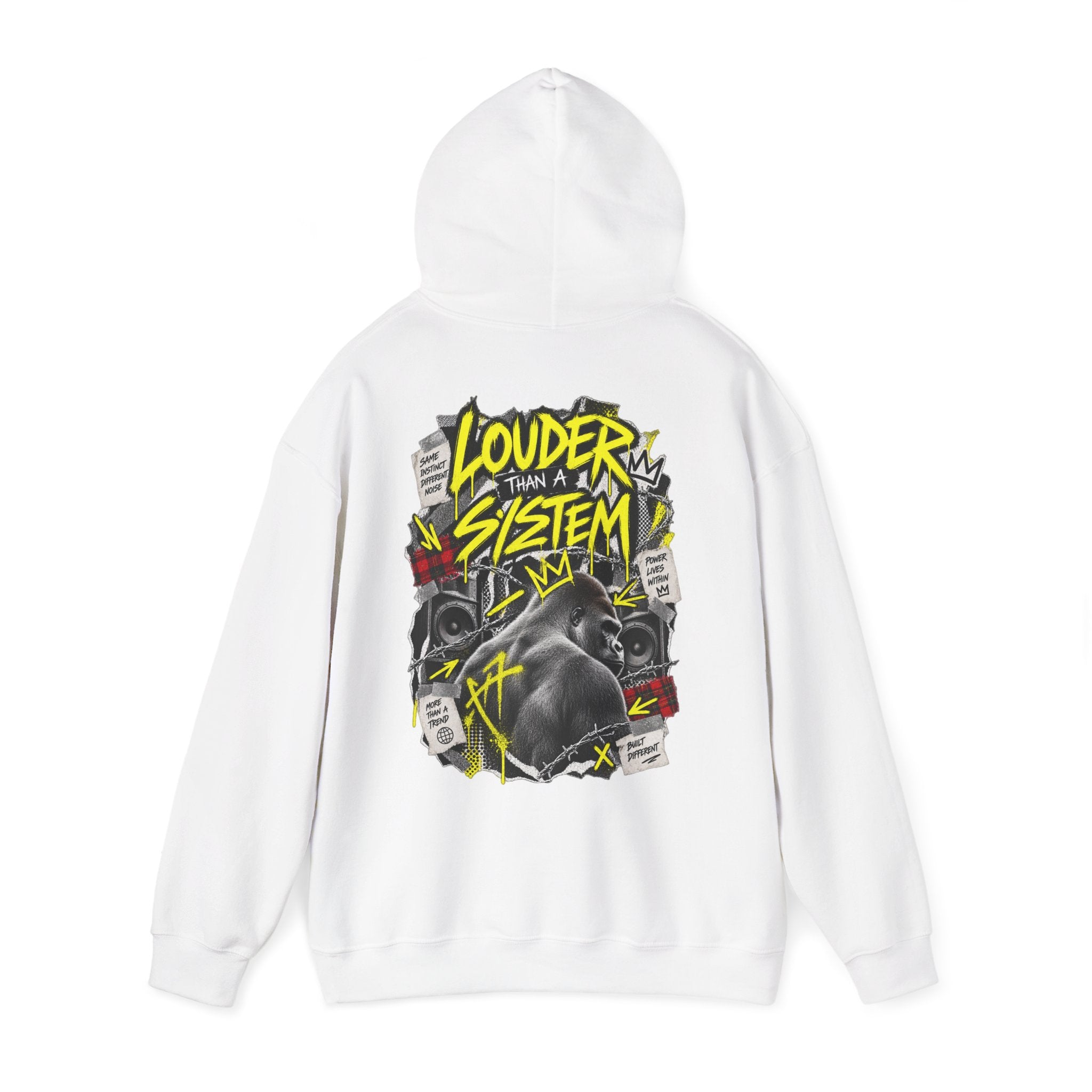 Hoodie — 'Louder Than a System' Graphic Gorilla Streetwear Hoodie Printify
