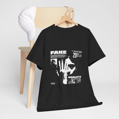 Fake Reality Graphic Tee — Distressed Black Retro TV Photo Shirt Printify