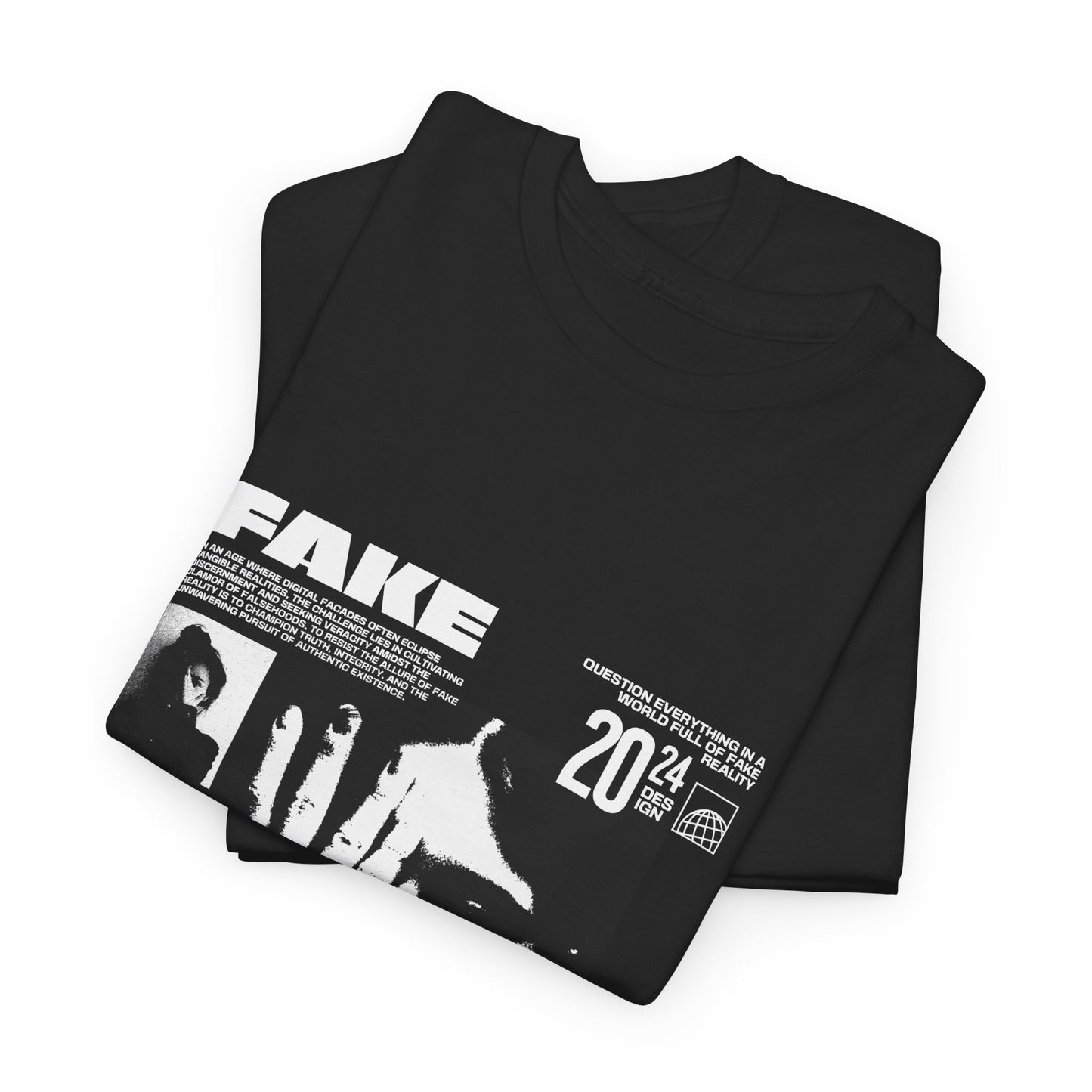 Fake Reality Graphic Tee — Distressed Black Retro TV Photo Shirt Printify