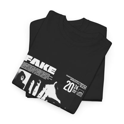 Fake Reality Graphic Tee — Distressed Black Retro TV Photo Shirt Printify