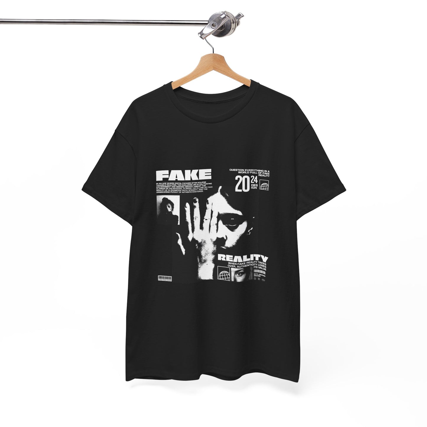 Fake Reality Graphic Tee — Distressed Black Retro TV Photo Shirt Printify