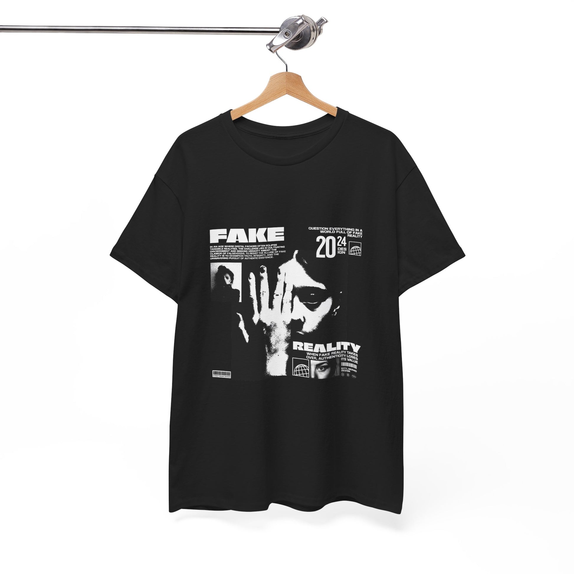 Fake Reality Graphic Tee — Distressed Black Retro TV Photo Shirt Printify