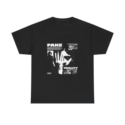 Fake Reality Graphic Tee — Distressed Black Retro TV Photo Shirt Printify