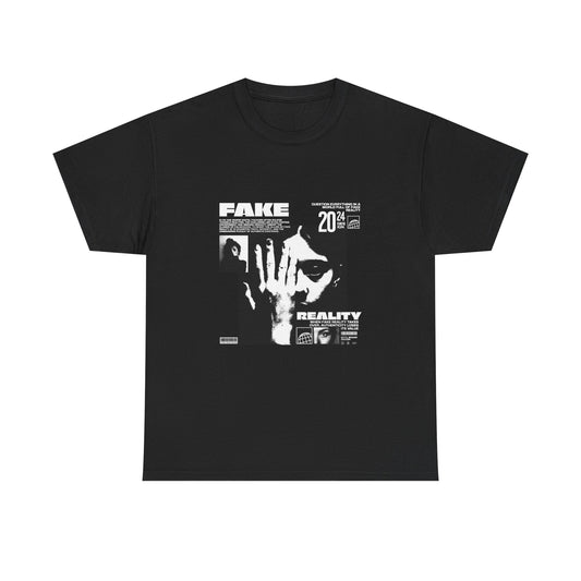 Fake Reality Graphic Tee — Distressed Black Retro TV Photo Shirt Printify