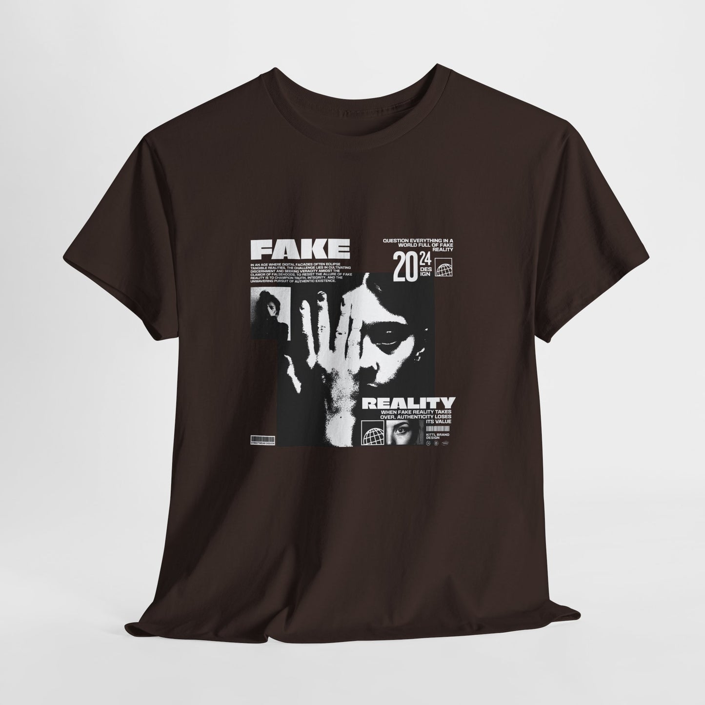 Fake Reality Graphic Tee — Distressed Black Retro TV Photo Shirt Printify