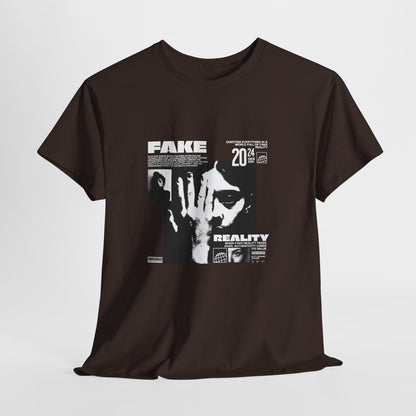 Fake Reality Graphic Tee — Distressed Black Retro TV Photo Shirt Printify