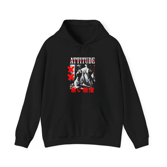 Attitude Graphic Hoodie — Vintage Noir Japanese Text Streetwear Printify