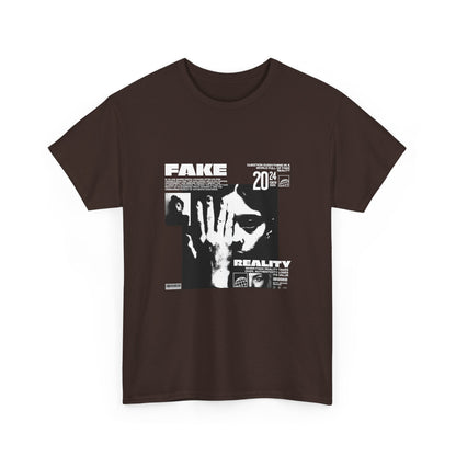 Fake Reality Graphic Tee — Distressed Black Retro TV Photo Shirt Printify