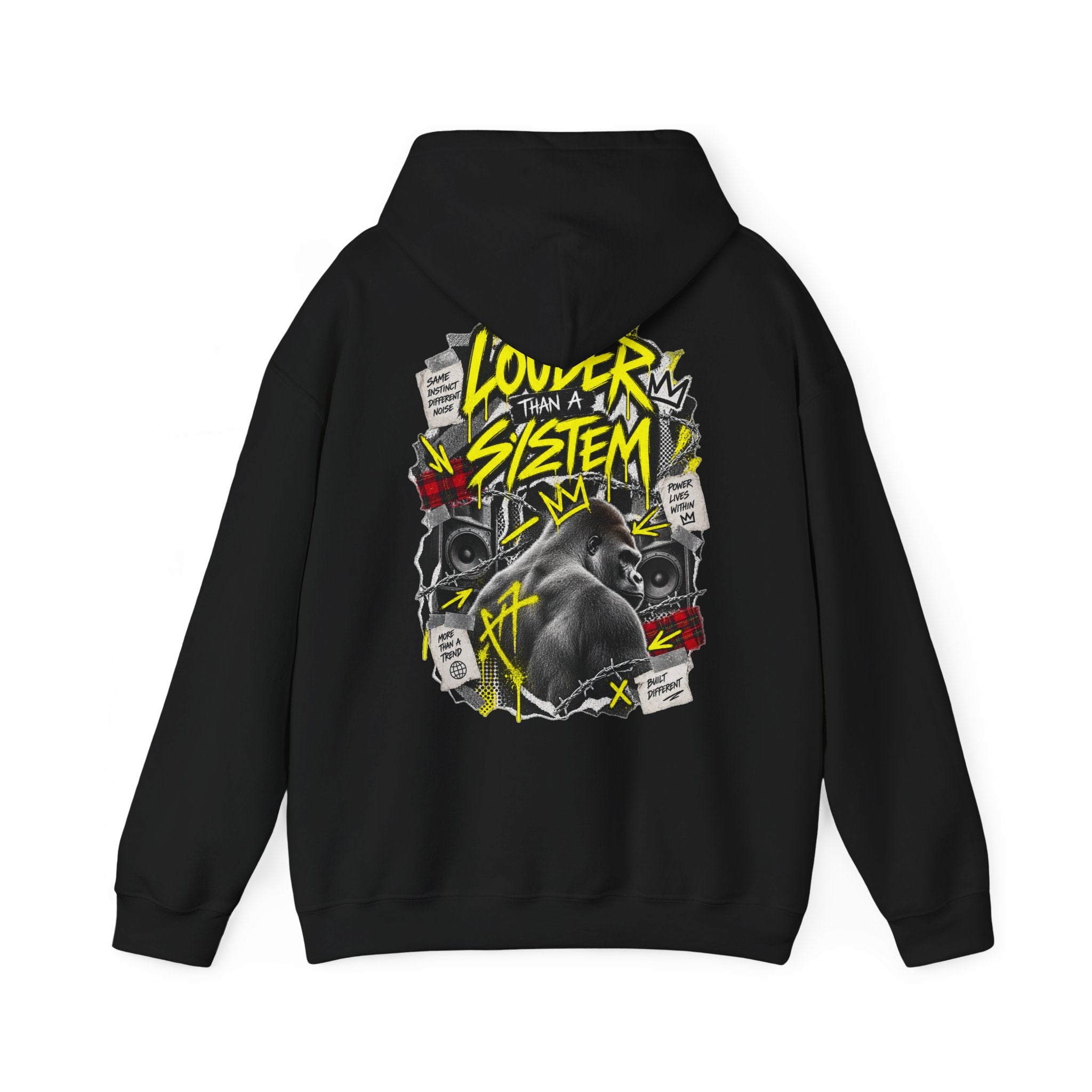 Hoodie — 'Louder Than a System' Graphic Gorilla Streetwear Hoodie Printify