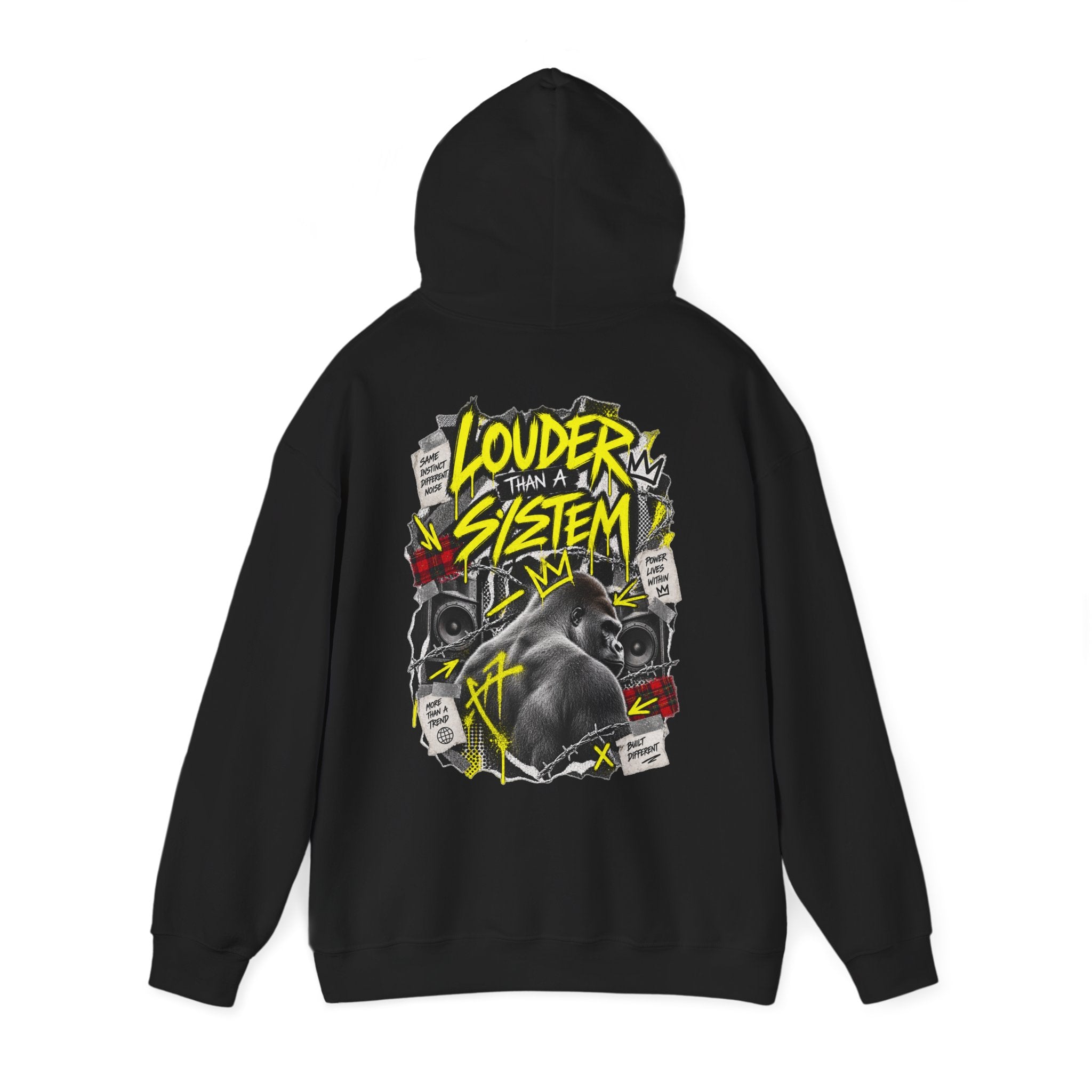 Hoodie — 'Louder Than a System' Graphic Gorilla Streetwear Hoodie Printify