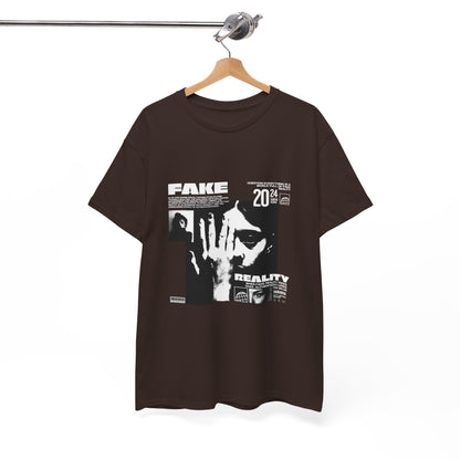 Fake Reality Graphic Tee — Distressed Black Retro TV Photo Shirt Printify