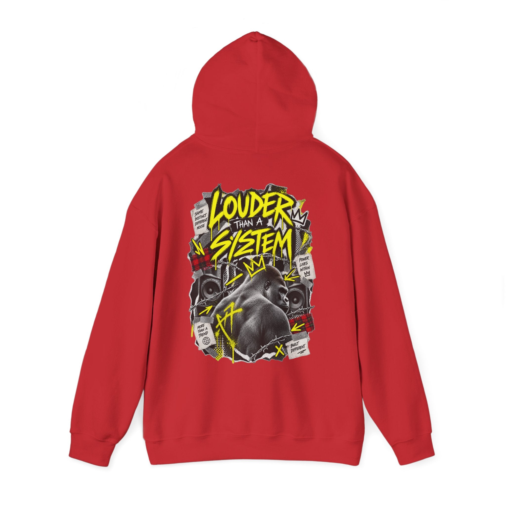 Hoodie — 'Louder Than a System' Graphic Gorilla Streetwear Hoodie Printify
