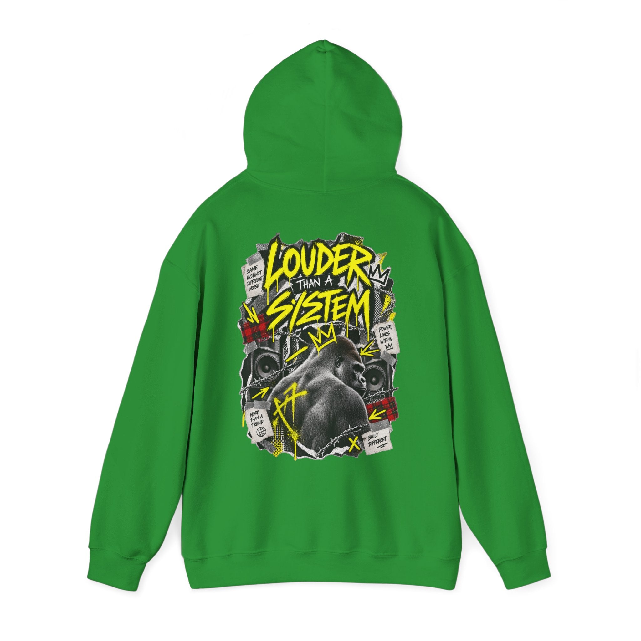 Hoodie — 'Louder Than a System' Graphic Gorilla Streetwear Hoodie Printify