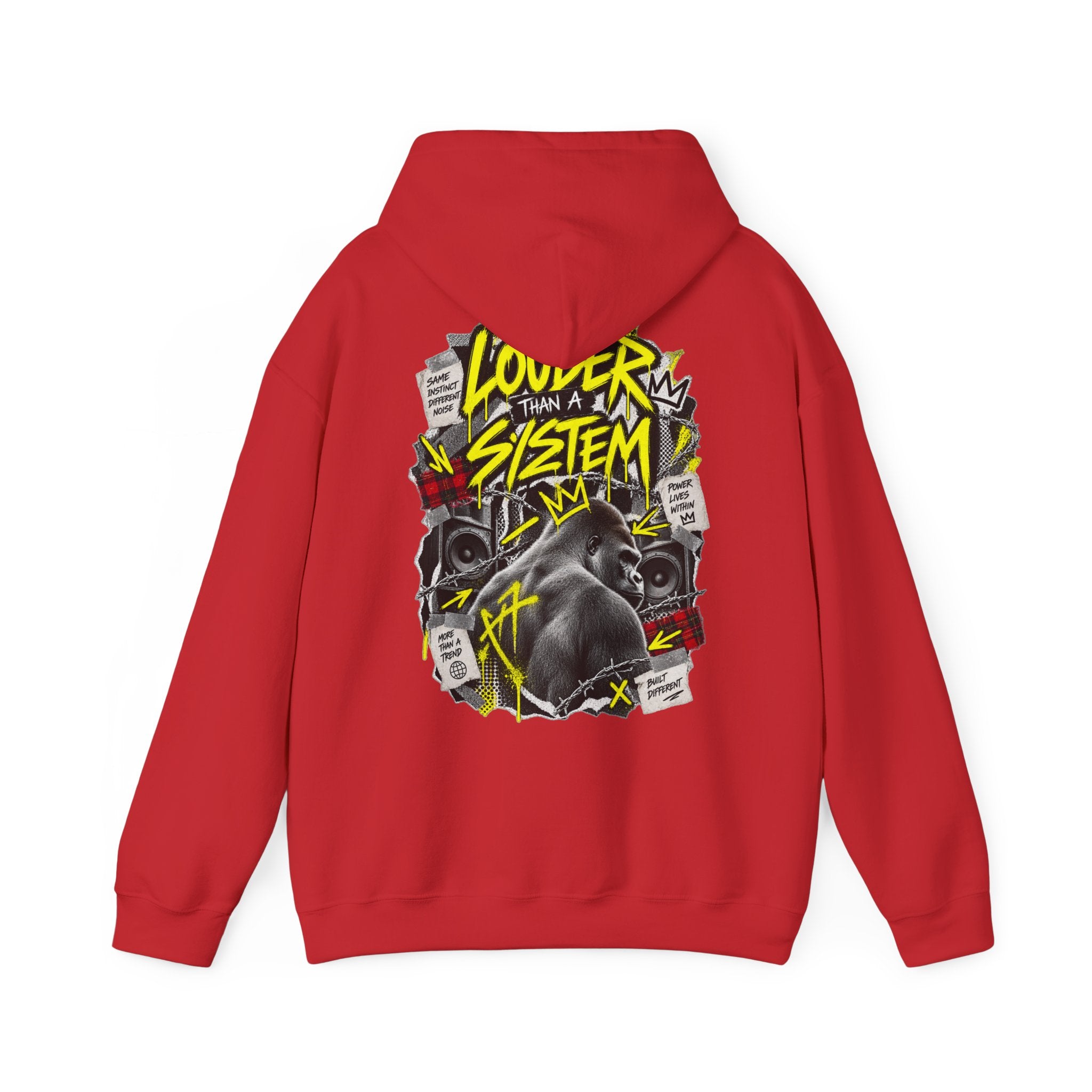 Hoodie — 'Louder Than a System' Graphic Gorilla Streetwear Hoodie Printify