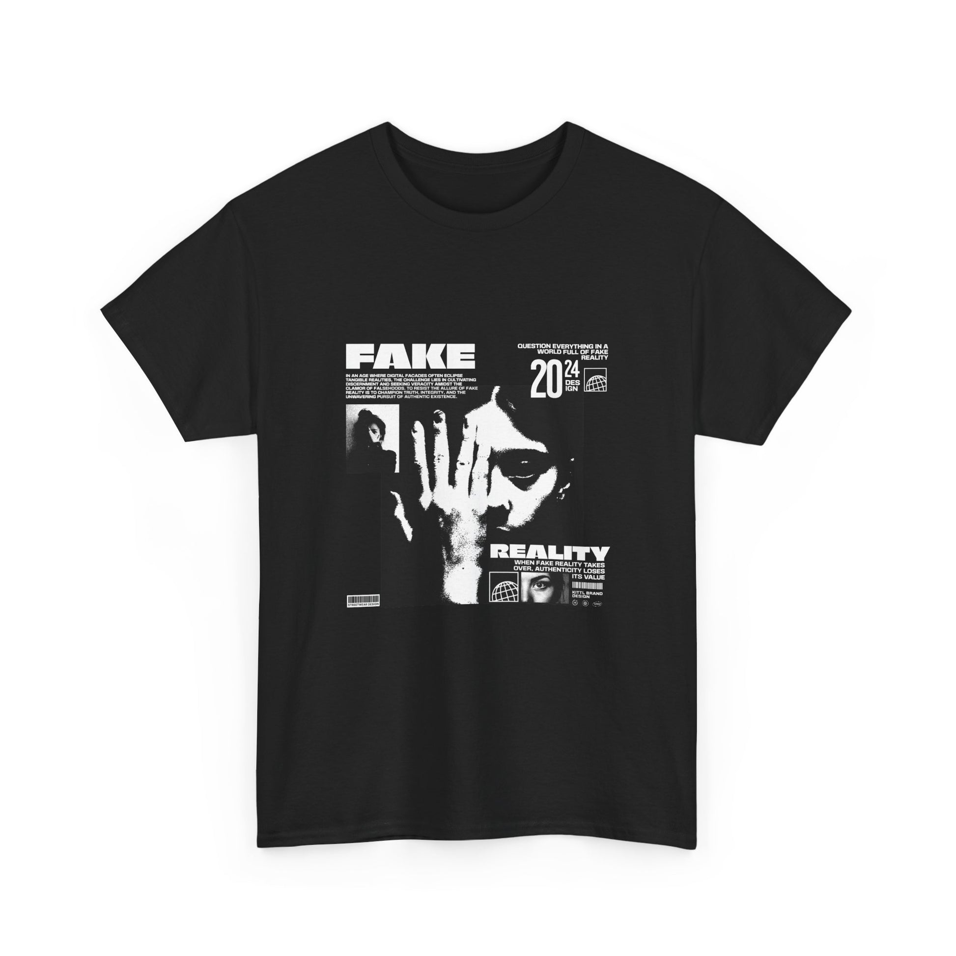Fake Reality Graphic Tee — Distressed Black Retro TV Photo Shirt Printify