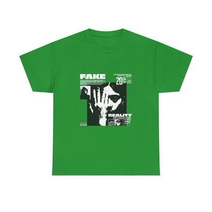 Fake Reality Graphic Tee — Distressed Black Retro TV Photo Shirt Printify