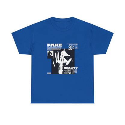Fake Reality Graphic Tee — Distressed Black Retro TV Photo Shirt Printify