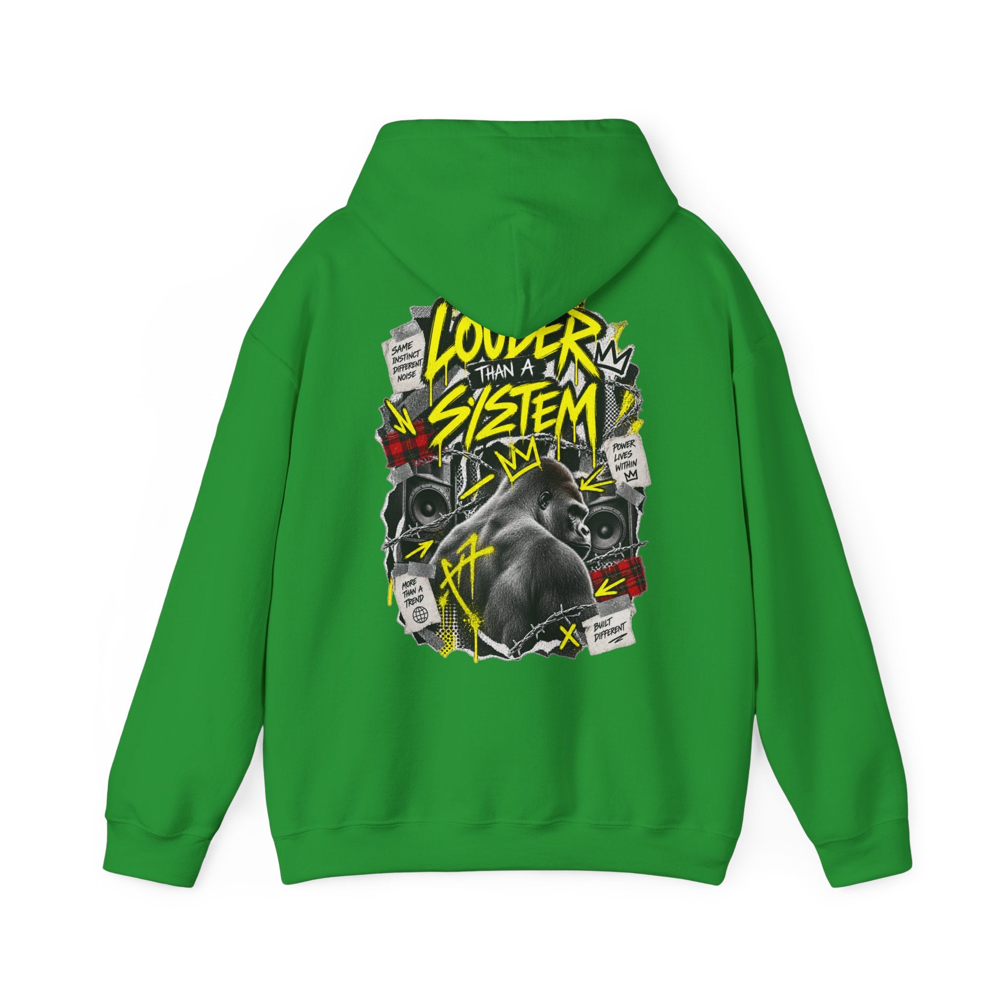 Hoodie — 'Louder Than a System' Graphic Gorilla Streetwear Hoodie Printify