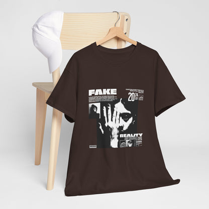 Fake Reality Graphic Tee — Distressed Black Retro TV Photo Shirt Printify