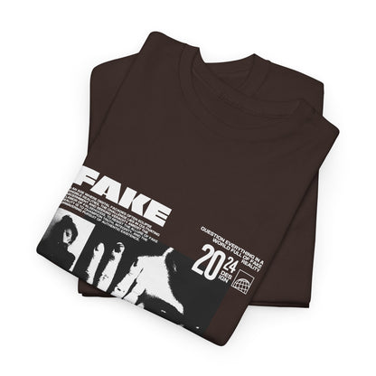 Fake Reality Graphic Tee — Distressed Black Retro TV Photo Shirt Printify