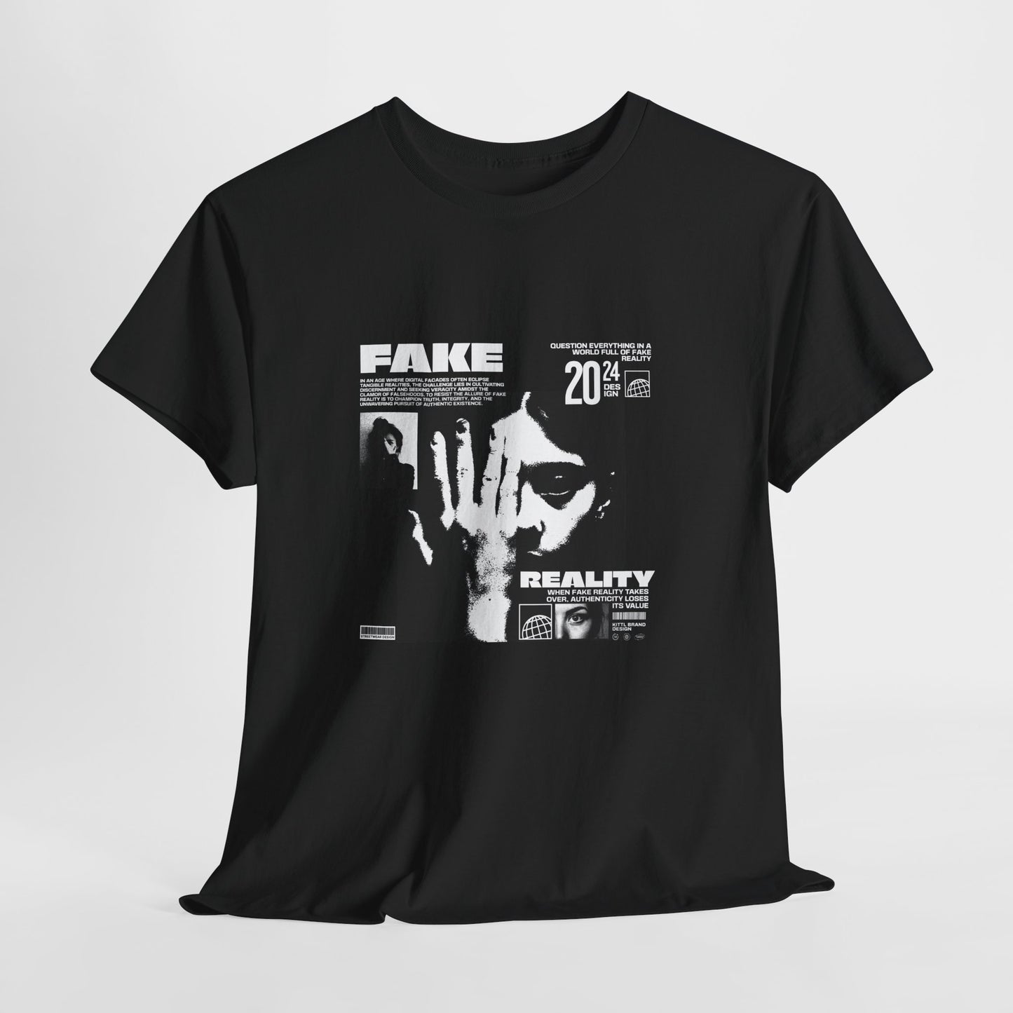 Fake Reality Graphic Tee — Distressed Black Retro TV Photo Shirt Printify