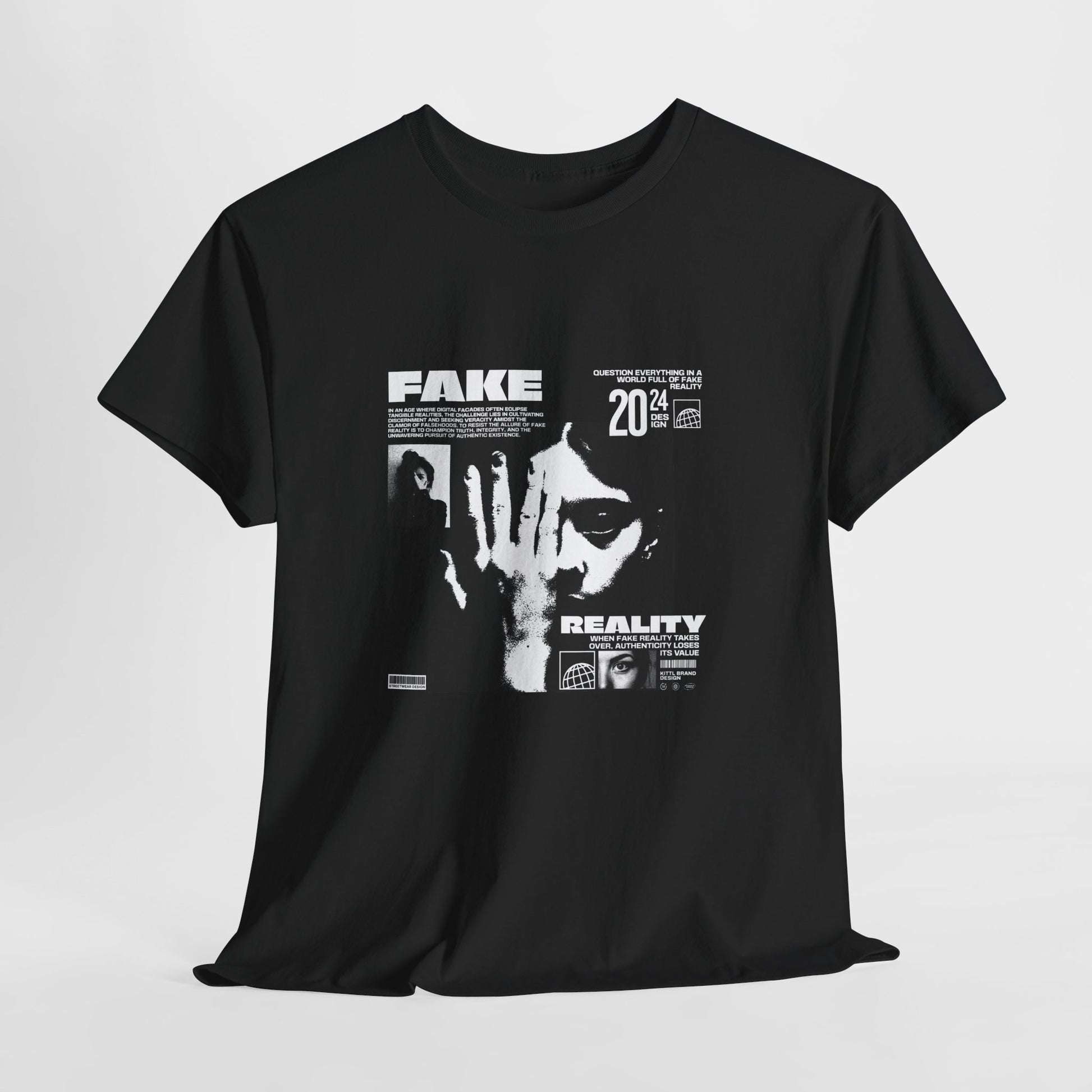 Fake Reality Graphic Tee — Distressed Black Retro TV Photo Shirt Printify