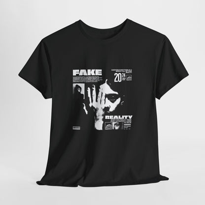 Fake Reality Graphic Tee — Distressed Black Retro TV Photo Shirt Printify